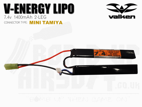 Valken 7.4v 1400mah LiPo Split Style Battery - Tamiya